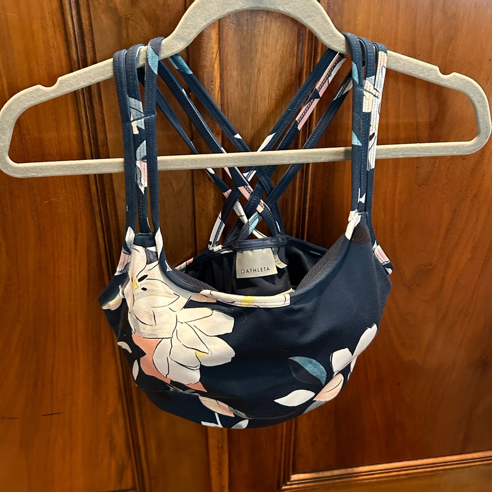 Athleta Floral Sports Bra - Navy and Pink